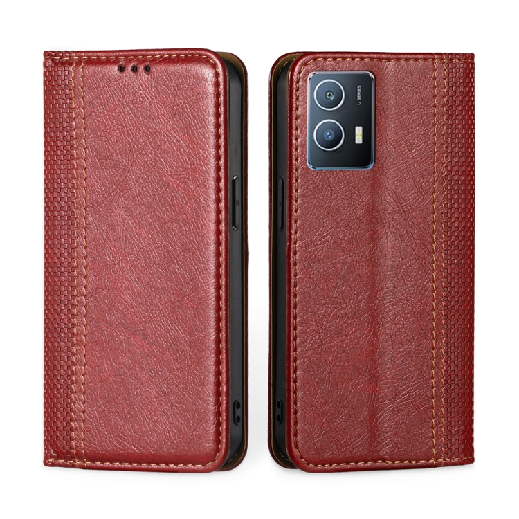 

For vivo iQOO U5 Grid Texture Magnetic Flip Leather Phone Case(Red)