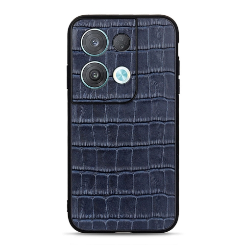 

For OPPO Reno8 Crocodile Texture Genuine Leather Phone Case(Blue)