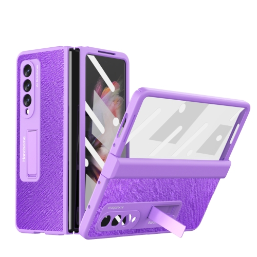 

For Samsung Galaxy Z Fold3 Integrated Cross Texture Hinge Full Coverage Flip Phone Case(Purple)