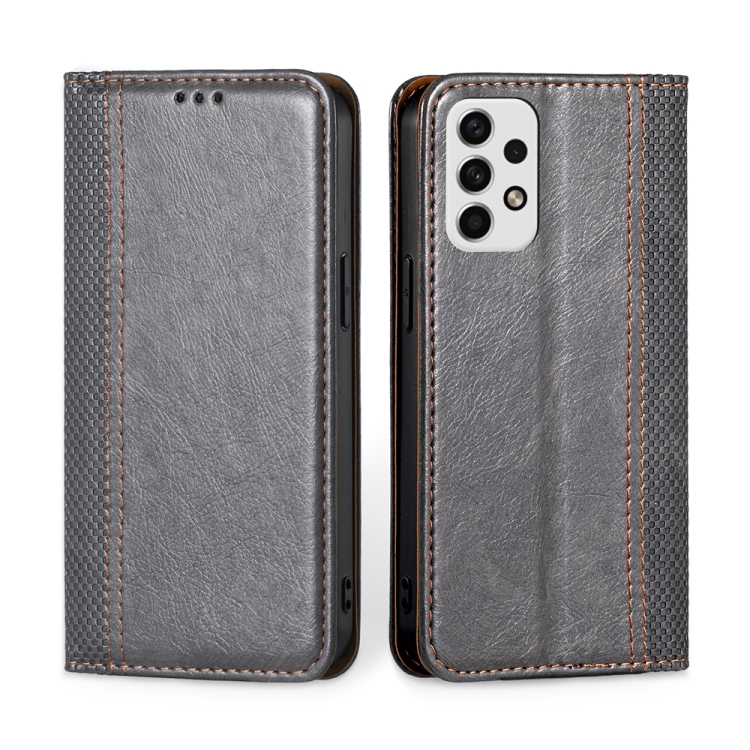 

For Samsung Galaxy A23 5G Grid Texture Magnetic Flip Leather Phone Case(Grey)