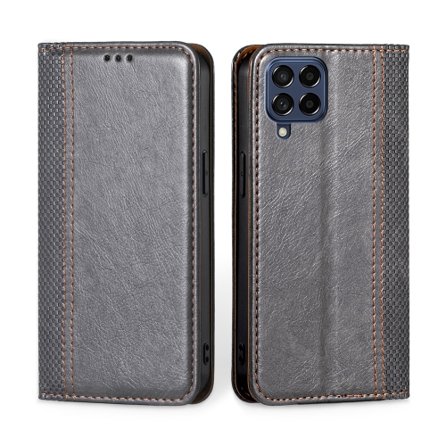 

For Samsung Galaxy M53 5G Grid Texture Magnetic Flip Leather Phone Case(Grey)