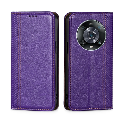 

For Honor Magic4 Pro Grid Texture Magnetic Flip Leather Phone Case(Purple)