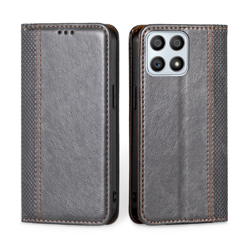 

For Honor X30i Grid Texture Magnetic Flip Leather Phone Case(Grey)