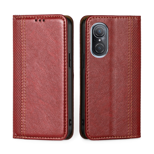 

For Huawei nova 9 SE 4G Grid Texture Magnetic Flip Leather Phone Case(Red)