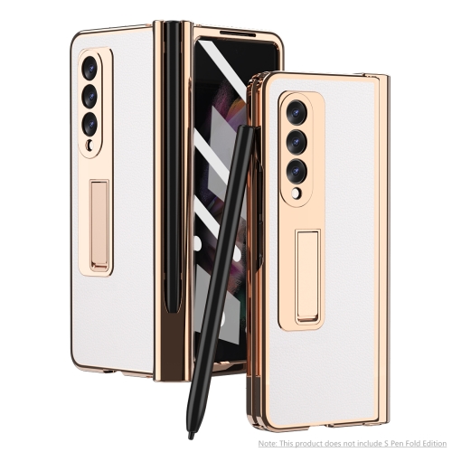 

For Samsung Galaxy Z Fold3 Litchi Texture Integrated Electroplating Hinge Flip Phone Case with Pen Slot(White)