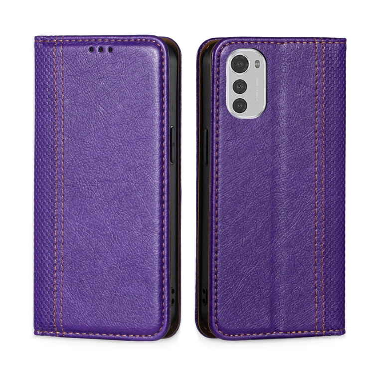 

For Motorola Moto E32 4G Grid Texture Magnetic Flip Leather Phone Case(Purple)