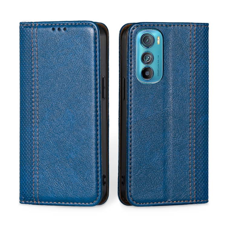 

For Motorola Edge 30 Grid Texture Magnetic Flip Leather Phone Case(Blue)