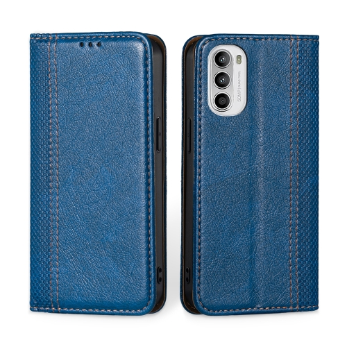 

For Motorola Moto G52 4G / Moto G82 5G Grid Texture Magnetic Flip Leather Phone Case(Blue)