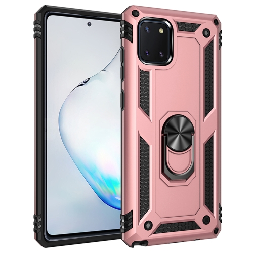 

For Galaxy A81 / Note 10 Lite Shockproof TPU + PC Protective Case with 360 Degree Rotating Holder(Rose Gold)