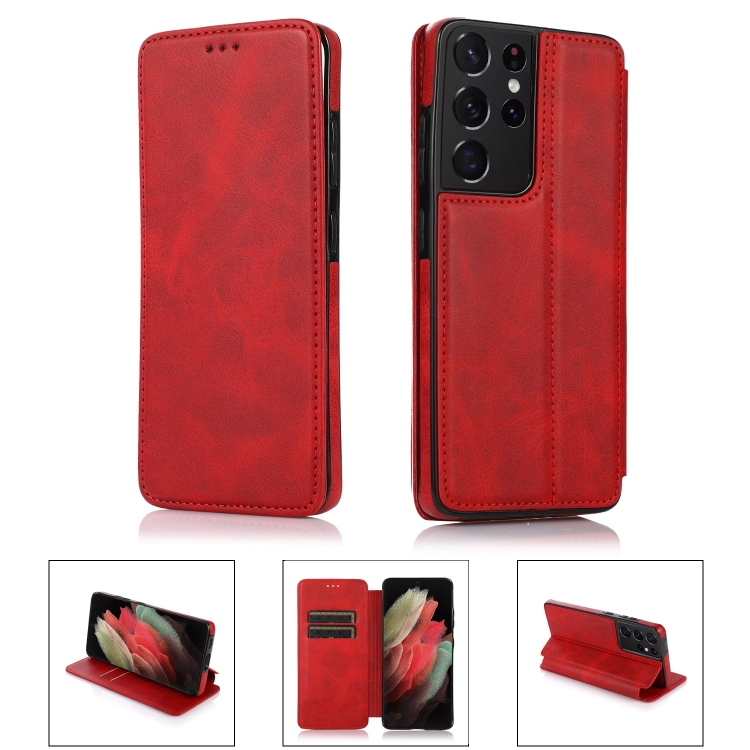 

For Samsung Galaxy S21 Ultra 5G Card Slots Flip Leather Phone Case(Red)