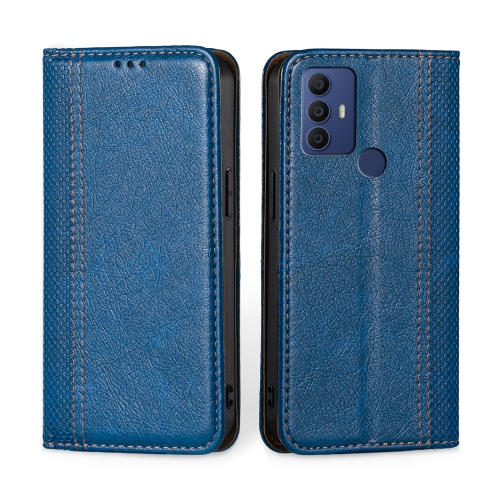 

For TCL 30 SE/306/305 & Sharp Aquos V6 Grid Texture Magnetic Flip Leather Phone Case(Blue)