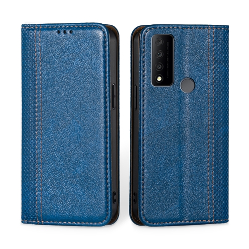

For TCL 30 V 5G T781S Grid Texture Magnetic Flip Leather Phone Case(Blue)