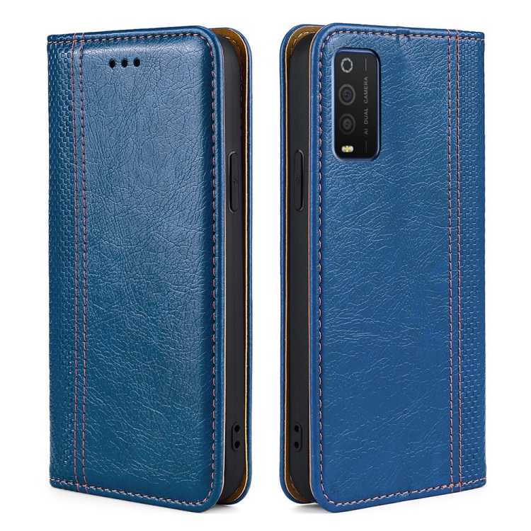 

For TCL 205 Grid Texture Magnetic Flip Leather Phone Case(Blue)