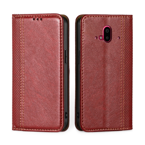 

For Fujitsu Arrows F-52B Grid Texture Magnetic Flip Leather Phone Case(Red)