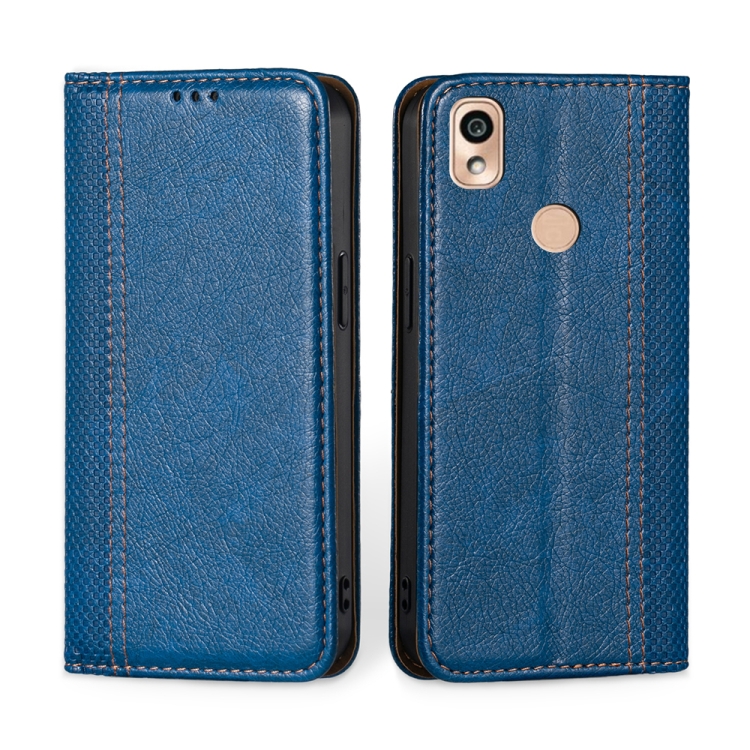 

For Kyocera KY-51B Grid Texture Magnetic Flip Leather Phone Case(Blue)