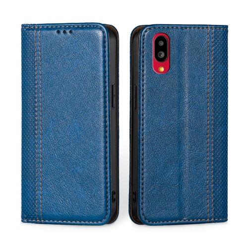 

For Sharp Simple Sumaho 6 / A201SH Grid Texture Magnetic Flip Leather Phone Case(Blue)