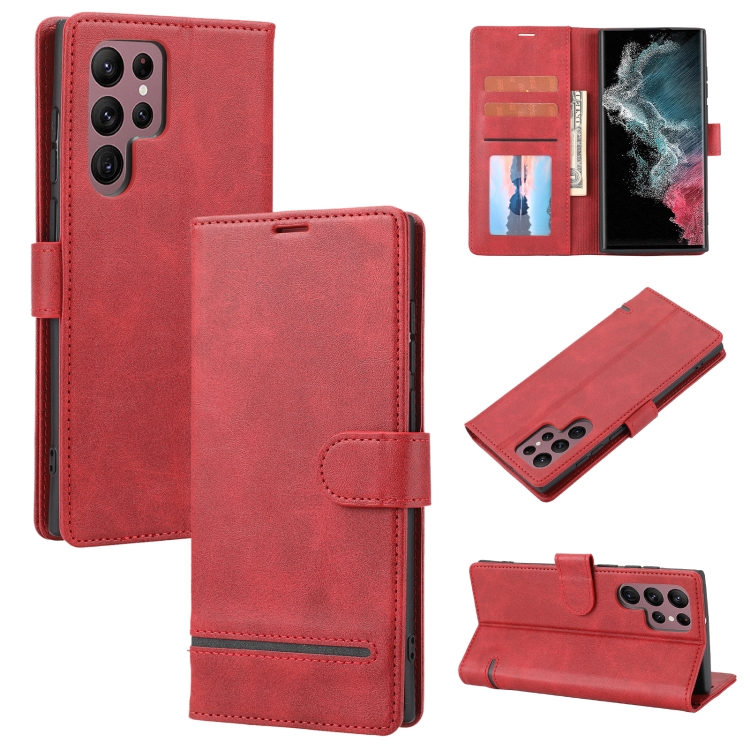 

For Samsung Galaxy S22 Ultra 5G Classic Wallet Flip Leather Phone Case(Red)