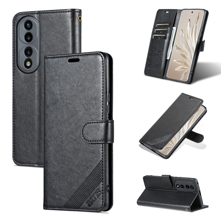 

For Honor 70 Pro AZNS Sheepskin Texture Flip Leather Phone Case(Black)