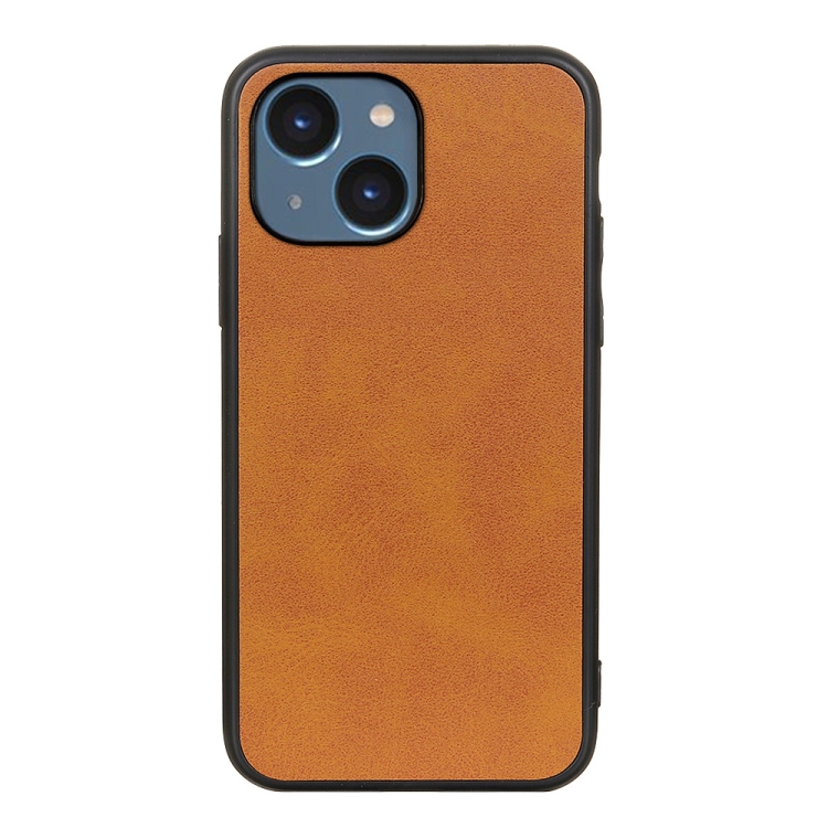 

For iPhone 14 Accurate Hole Two-color Calf Texture Shockproof Phone Case (Brown)