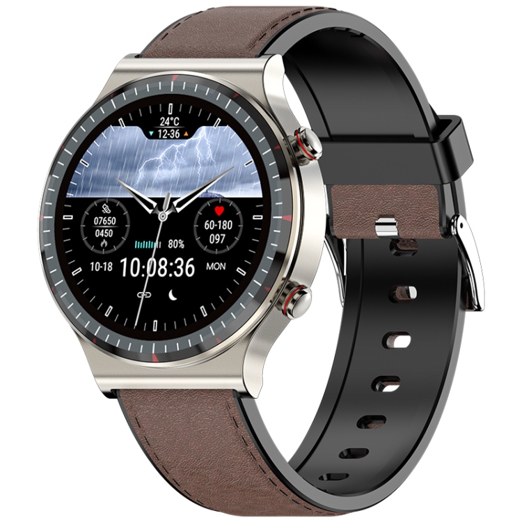 

G08 1.3 inch TFT Screen Smart Watch, Support Medical-grade ECG Measurement/Women Menstrual Reminder, Style:Brown Leather Strap(Silver)