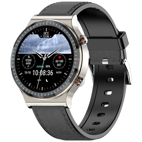 

G08 1.3 inch TFT Screen Smart Watch, Support Medical-grade ECG Measurement/Women Menstrual Reminder, Style:Black Leather Strap(Silver)