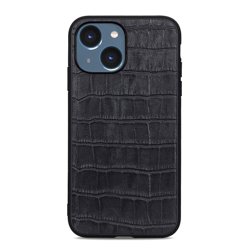 

For iPhone 14 Crocodile Texture Genuine Leather Phone Case (Black)