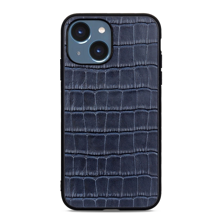 

For iPhone 14 Plus Crocodile Texture Genuine Leather Phone Case (Blue)