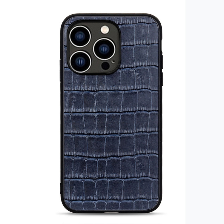 

For iPhone 14 Pro Crocodile Texture Genuine Leather Phone Case (Blue)