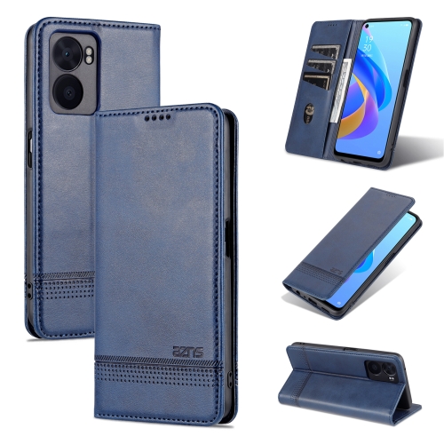 

For OPPO A57 5G/Realme Q5i/Realme V23 AZNS Magnetic Calf Texture Flip Leather Phone Case(Dark Blue)