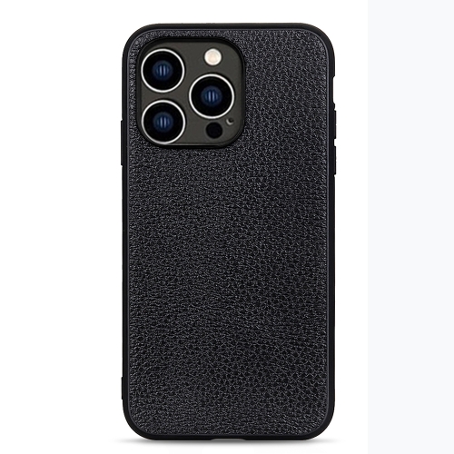

For iPhone 14 Pro Litchi Texture Genuine Leather Phone Case (Black)