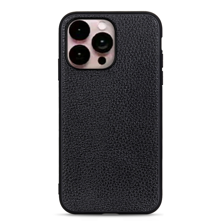 

For iPhone 14 Pro Max Litchi Texture Genuine Leather Phone Case (Black)