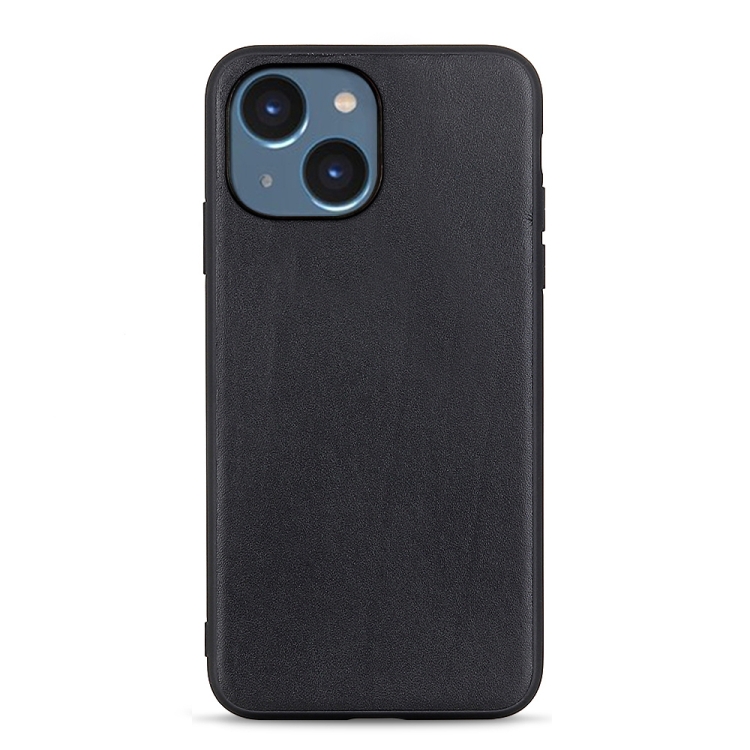

For iPhone 14 Lambskin Texture Genuine Leather Phone Case (Black)