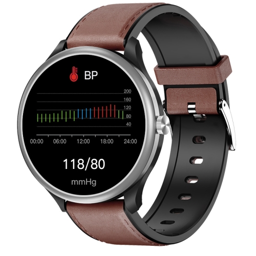 

M3 1.28 inch TFT Color Screen Smart Watch, Support Bluetooth Calling/Body Temperature Monitoring, Style:Brown Leather Strap(Silver)