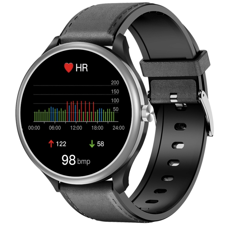 

M3 1.28 inch TFT Color Screen Smart Watch, Support Bluetooth Calling/Body Temperature Monitoring, Style:Black Leather Strap(Silver)