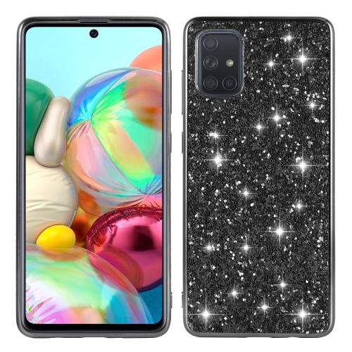 

For Galaxy A71 Plating Glittery Powder Shockproof TPU Protective Case(Black)