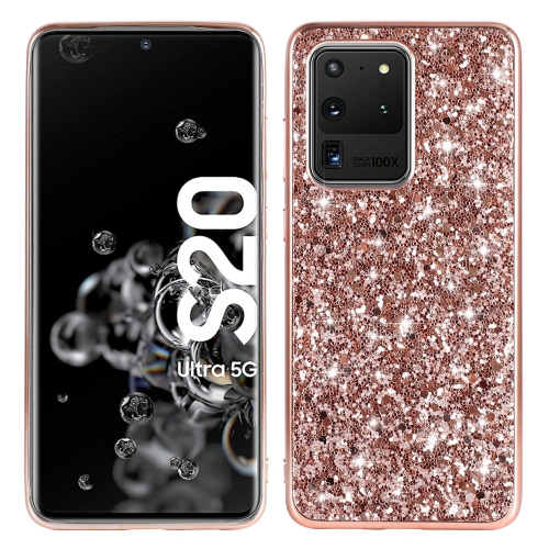 

For Galaxy S20 Ultra Plating Glittery Powder Shockproof TPU Protective Case(Rose Gold)