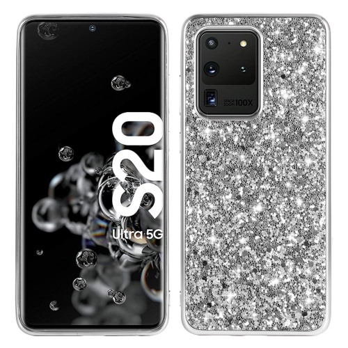 

For Galaxy S20 Ultra Plating Glittery Powder Shockproof TPU Protective Case(Silver)