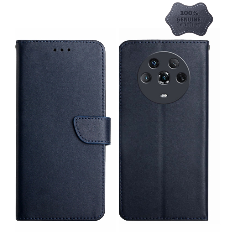 

For Honor Magic4 Genuine Leather Fingerprint-proof Horizontal Flip Phone Case(Blue)