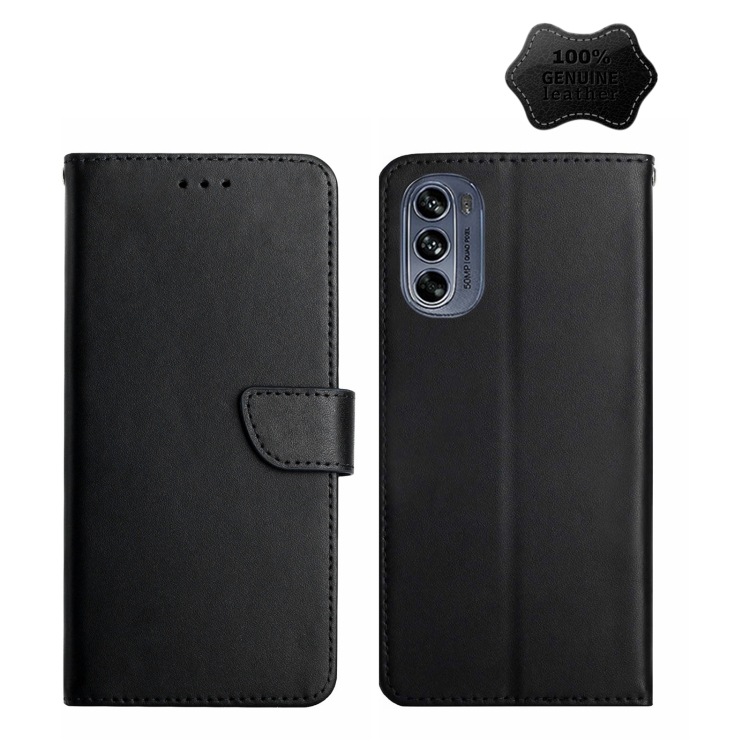 

For Motorola Moto G62 5G Genuine Leather Fingerprint-proof Horizontal Flip Phone Case(Black)