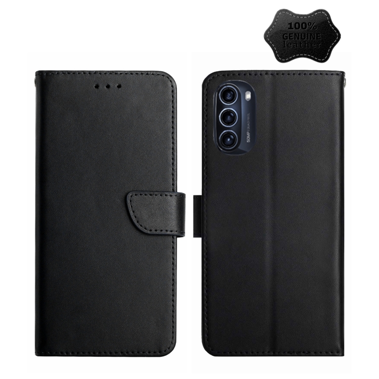 

For Motorola Moto G52J 5G Genuine Leather Fingerprint-proof Horizontal Flip Phone Case(Black)