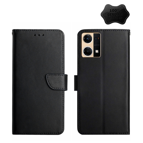 

For OPPO Reno7 4G Genuine Leather Fingerprint-proof Horizontal Flip Phone Case(Black)