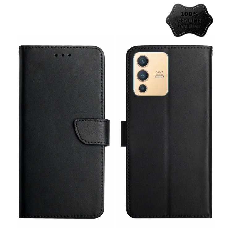 

For vivo V23 5G Genuine Leather Fingerprint-proof Horizontal Flip Phone Case(Black)