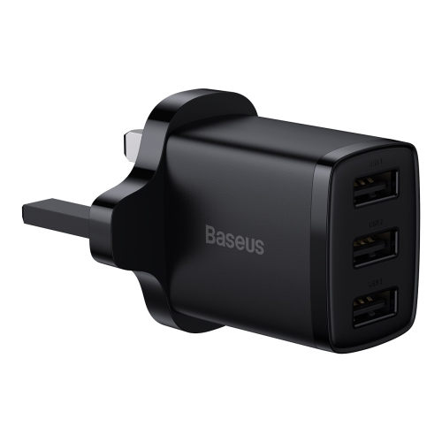 Baseus 17W 3 USB Travel Charger, UK Plug (Black)