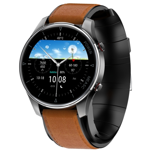 

P50 1.3 inch IPS Screen Smart Watch, Support Balloon Blood Pressure Measurement/Body Temperature Monitoring, Style:Coffee Leather Watch Band(Black)