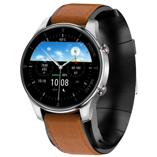 

P50 1.3 inch IPS Screen Smart Watch, Support Balloon Blood Pressure Measurement/Body Temperature Monitoring, Style:Coffee Leather Watch Band(Silver)