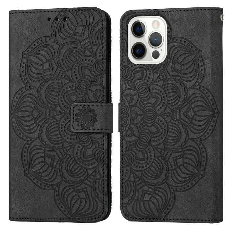 

For iPhone 13 Pro Max Mandala Embossed Flip Leather Phone Case (Black)