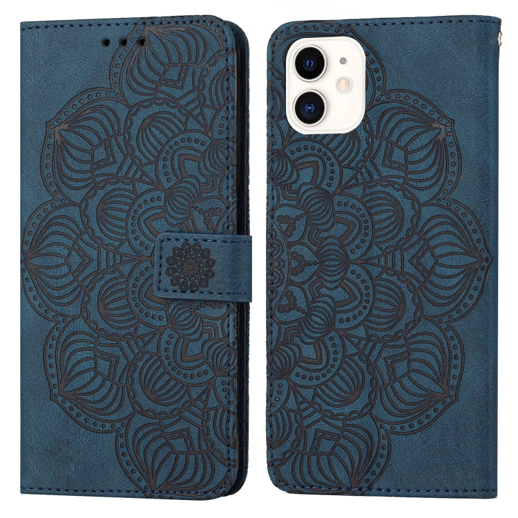 

Mandala Embossed Flip Leather Phone Case For iPhone 12 mini(Blue)
