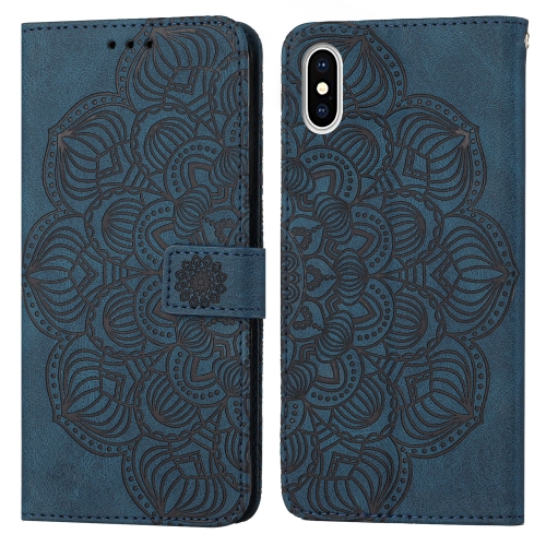 

Mandala Embossed Flip Leather Phone Case For iPhone X / XS(Blue)