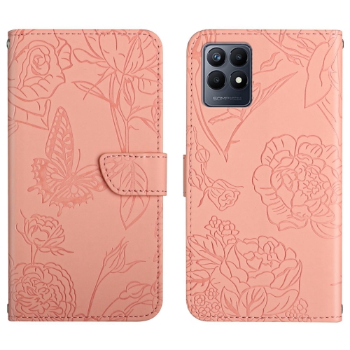 

For OPPO Realme Narzo 50 4G Skin Feel Butterfly Peony Embossed Leather Phone Case(Pink)