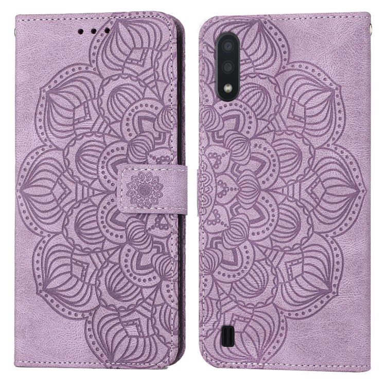 

For Samsung Galaxy A01 Mandala Embossed Flip Leather Phone Case(Purple)